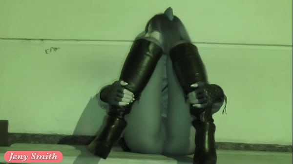 Jeny Smith goes in a club with simless transparent leggings. Teasing a stranger in public place