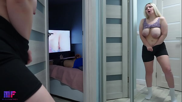 Stepdaughter with big tits spies on stepdad