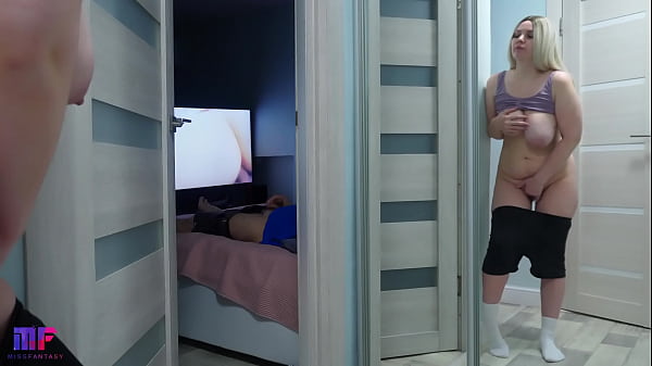 Stepdaughter with big tits spies on stepdad