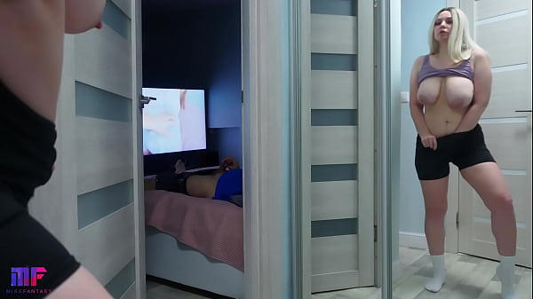 Stepdaughter with big tits spies on stepdad