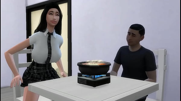 Padrastro se queda a solas con su hijastra coreana y se aprovecha de ella y termina follandola sobre la mesa – le mete la verga bien adentro en la cocina