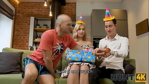 HUNT4K. Bimbo blonde has anal sex with stranger while her man watches this
