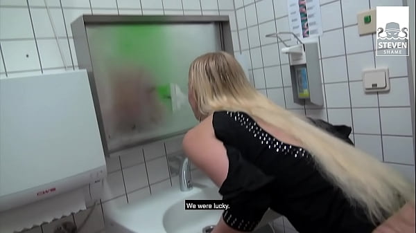 THREESOME on PUBLIC TOILET: 2 DICKS FUCKERS share HORNY BLONDIE CELINA DAVIS (FULL SCENE)! StevenShame.Dating