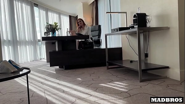 Redhead British milf boss gets anal pounded by 2 blacks in her office after their job interview !!!