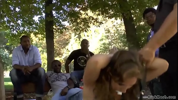 Brunette in blue dress rough fucked in public