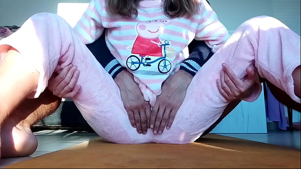 teasing petite hot sexy horny stepsister with small tits in pajama and taboo touch pussy