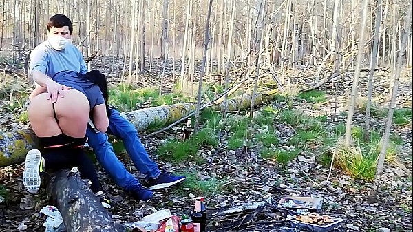 Sex on nature with corona mask