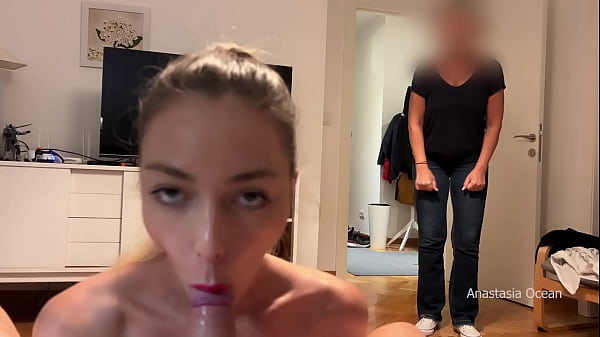 My stepmom caught me giving a blowjob to my boyfriend. We were talking and she watched and he cum.