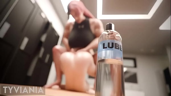 Muscular woman corners femboy at the gym Thumbnail