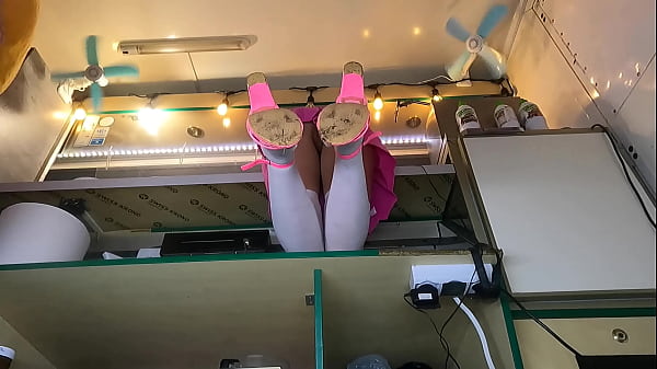 Boss spreading Alice legs for better pussy upskirt view