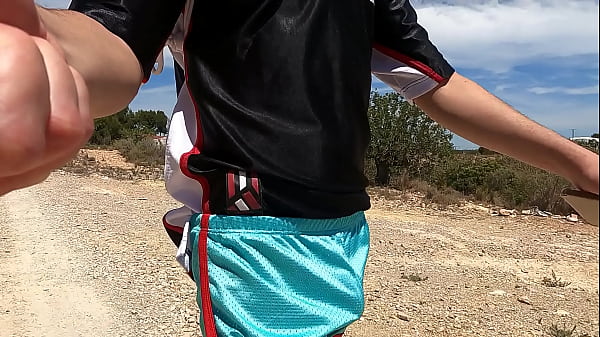 Skinny guy in shorts gradually undresses on the road as the temperature rises (big cum)