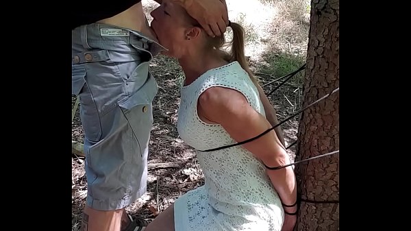 Belgian milf gets tied up in woods and sucks dick