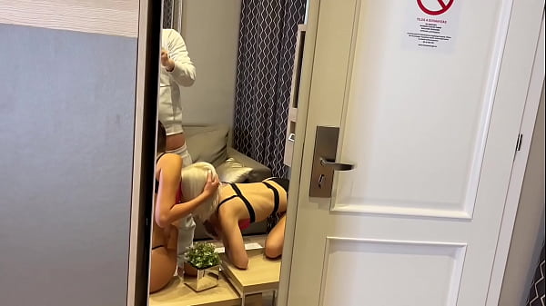 BTS Double Blowjob during lingerie Photoshoot