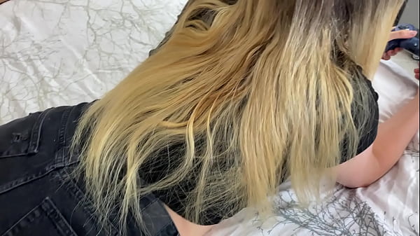 Hot stepsister playing video games was fucked by older stepbro