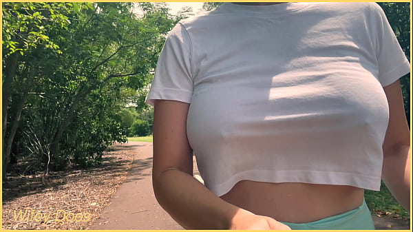 MILF runs braless in public tit flash dare