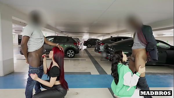Two big ass Latina roommates fucked by two black guys in a public parking lot!!!