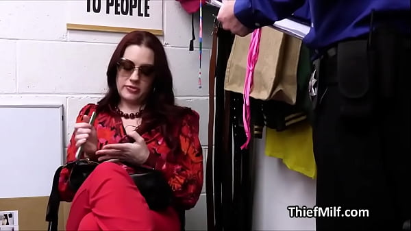 Redhead milf in high heels fucked after getting busted