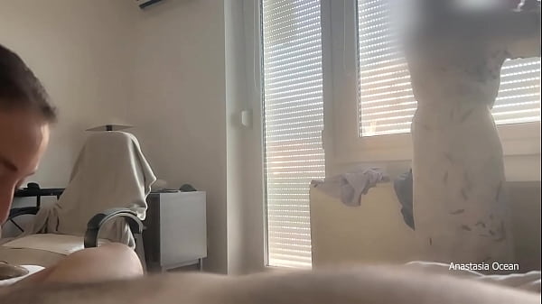 My stepmom caught me giving a morning blowjob to my boyfriend. She stayed to talk and to watch how I suck and he cum. Full version.