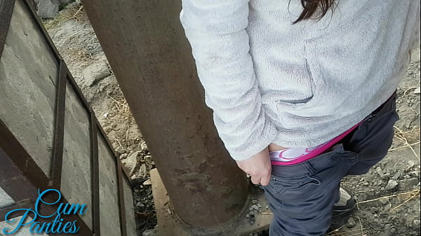 Real public cum panties near trains