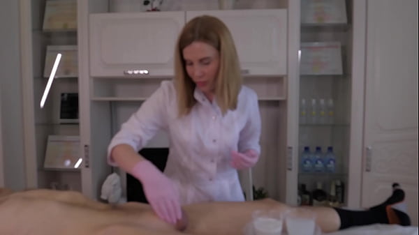 While learning how to shave, the man powerfully cum all over the place