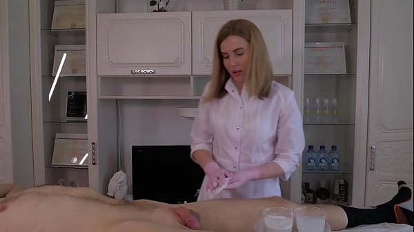 While learning how to shave, the man powerfully cum all over the place