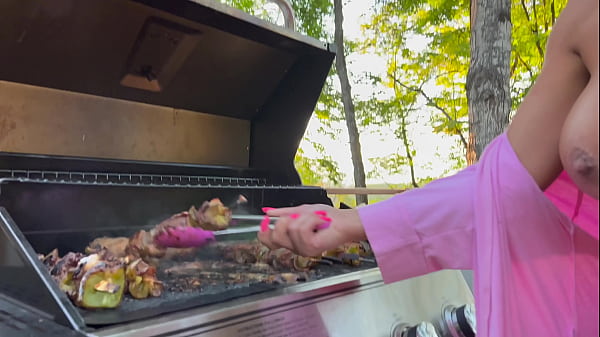 Step-Mom gets fucked while cooking outside