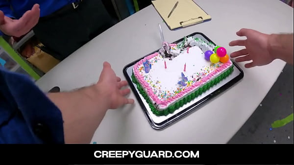 CreepyGuard-Shoplifter Minxx Marley taking the officers man meats one at a time into her mouth and pussy