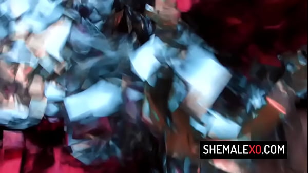 Stunning trans cheerleader Aubrey Kate takes two cocks at same time