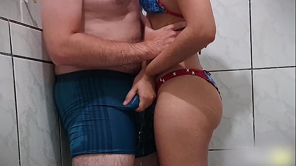 Humping in the shower, bikini rubbing till he cum in underwear