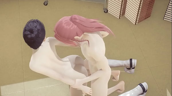 Hentai Uncensored - Shoko sucks and gets fucked on her knees in the library - Japanese Asian Manga Anime Game Porn