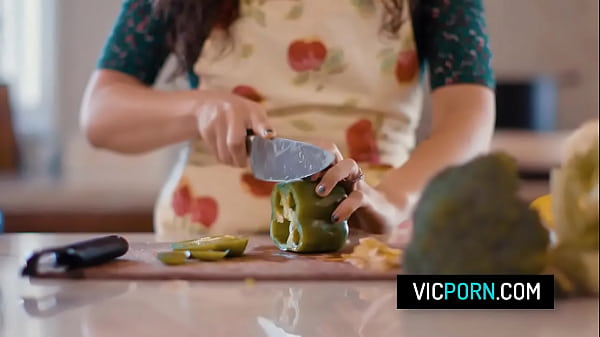 Horny husband fucks his hot wife Victoria Voxxx in the kitchen