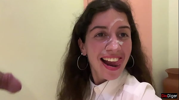 Cum on a girl's face in a public cafe - She eats lunch with cum on her face! - Cumwalk