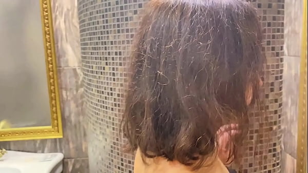 MILF washes pussy in the shower and pisses, after her cuckold licks her and fucks her