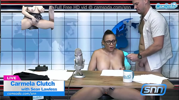 Big Boobs MILF sucks and fucks during live news feed