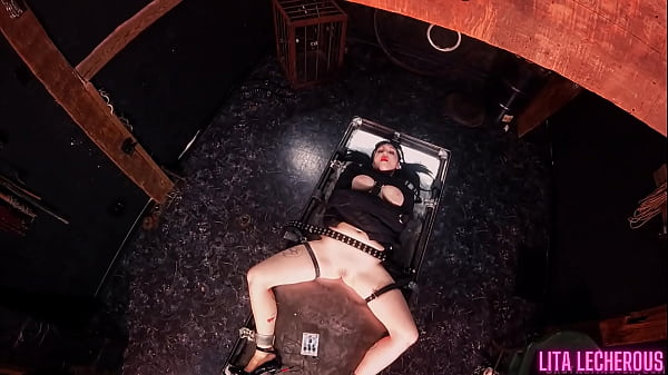 Strait Jacket Bound Slut gets Caning and Pussy Stapling