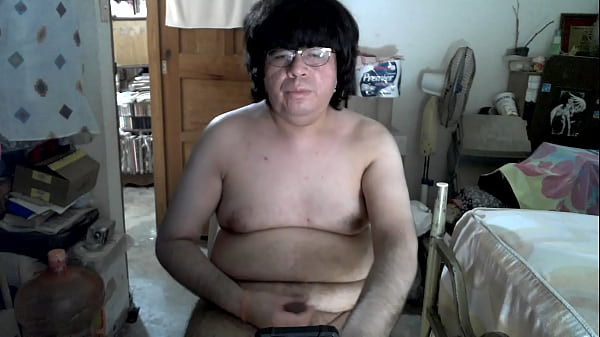 Naked chubby otaku masturbates until cum