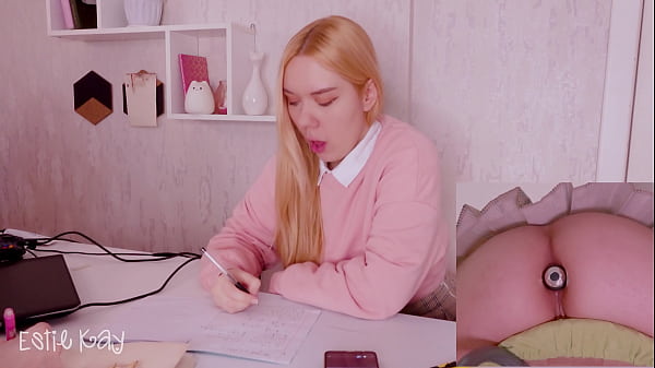Helping my stepsister with homework but she's too distracted with vibro plug in her ass!
