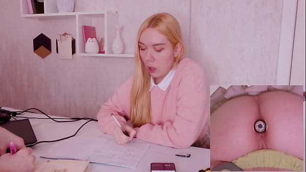 Helping my stepsister with homework but she's too distracted with vibro plug in her ass!
