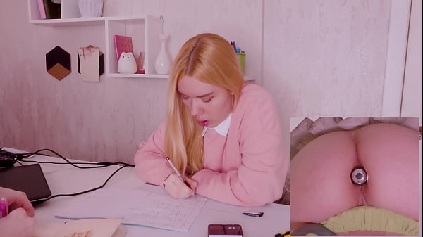 Helping my stepsister with homework but she's too distracted with vibro plug in her ass!