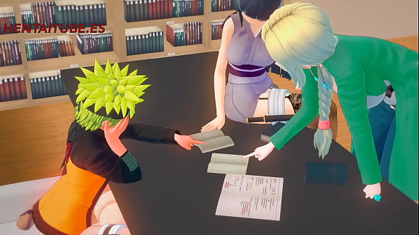 Naruto Hentai 3D - Naruto FUCKS Sakura UNDER THE TABLE WHILE TALKING TO Hinata AND Tsunade - Animation porn sex Anime Manga