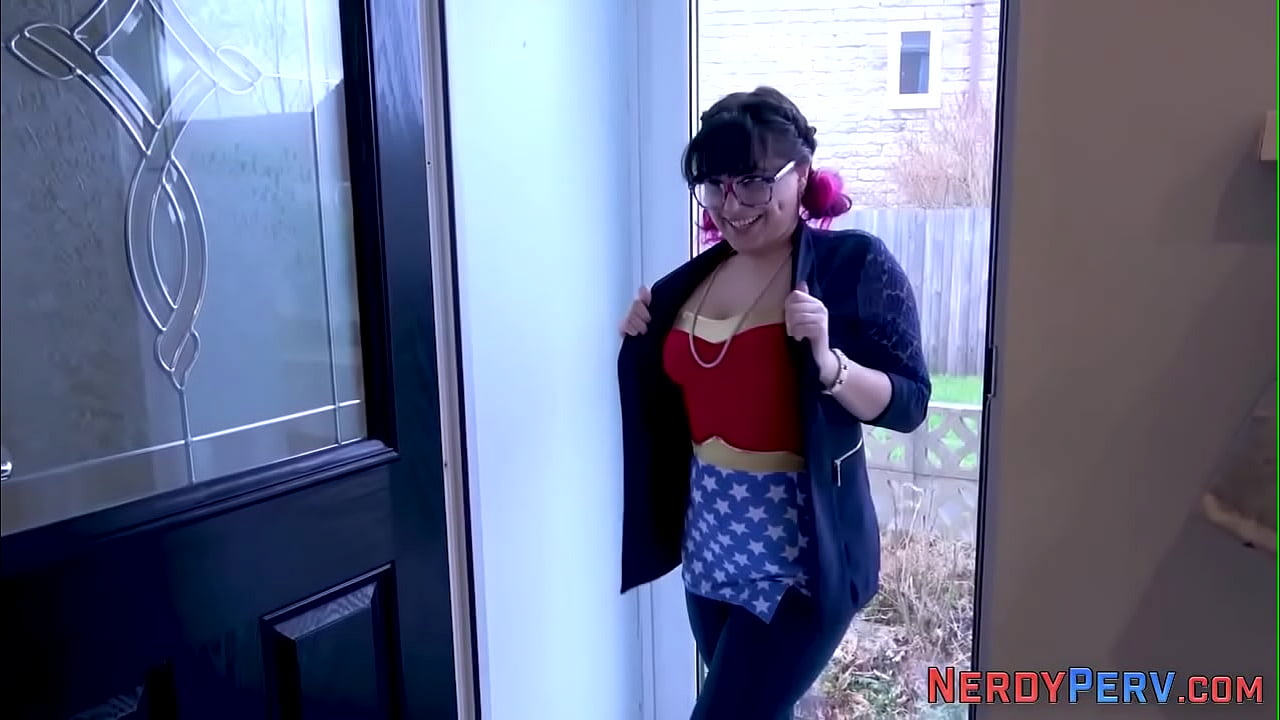 Busty amateur sucking nerd