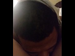  - My man eating my pussy while wearing my panties on his head