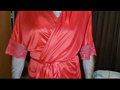  - Crossdresser wears red Marie-Jo lingerie.