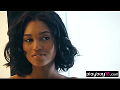  - Busty ebony babe strips to show her perfect dark body