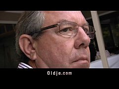  - Sexy cute teeny fucks oldman in the garden