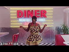  - ADULT TIME - Ebony Mystique SUPER SOAKS Diner With SQUIRT While Making A Sundae!