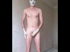  - Man wanks in medical gloves and cum