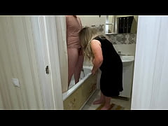  - Mature MILF jerked off his cock in the bathroom and engaged in anal sex