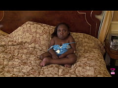  - Black midget with big tits and nipples gives super hot blowjobs