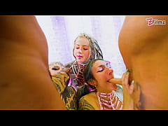  - Heavily Tattooed Babes Share BBC & White Cock in Group Mayhem